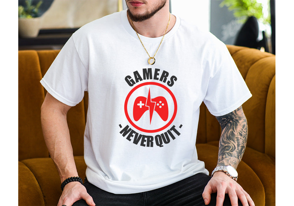 Gamers Never Quit Tee – Motivational Gamer Shirt