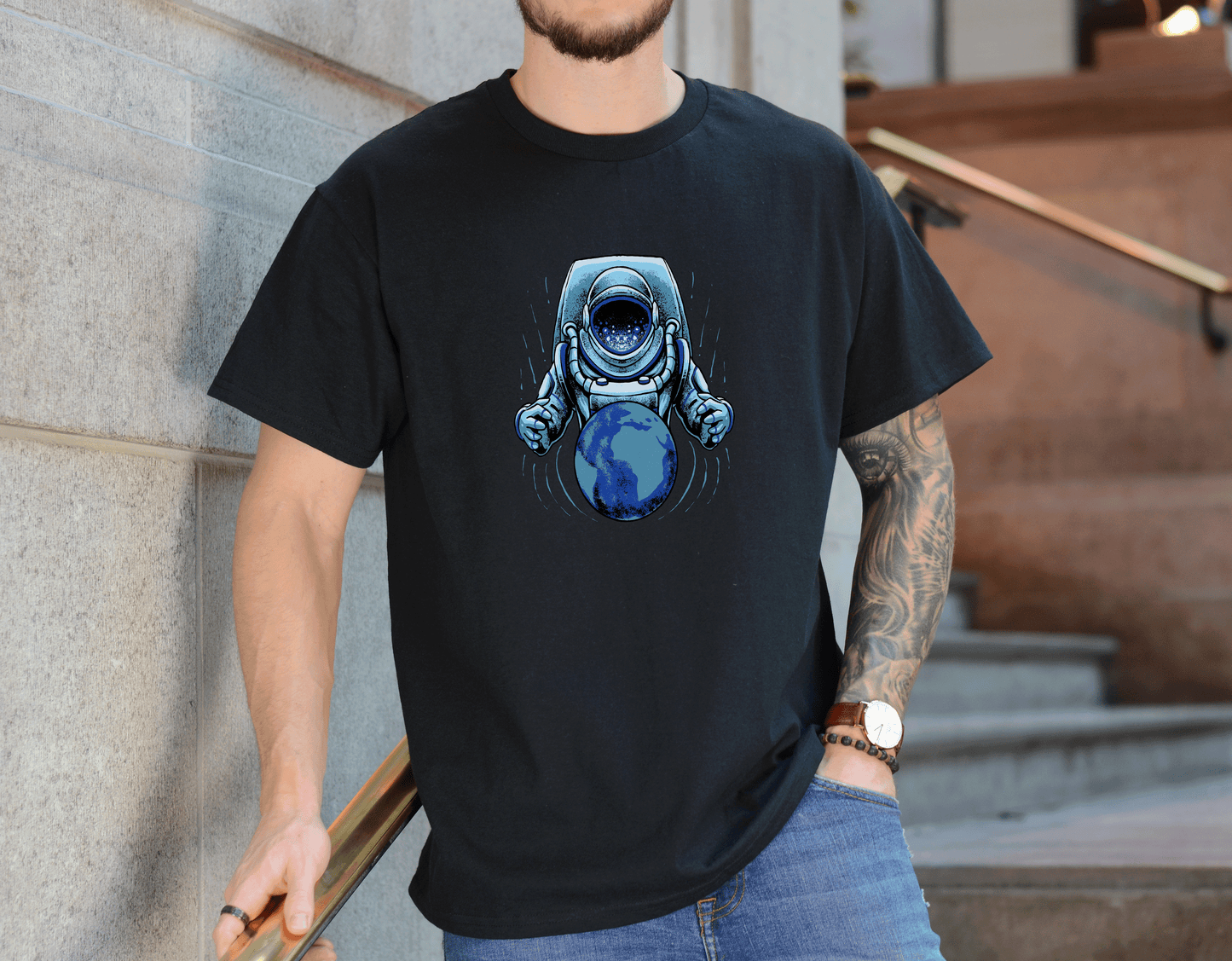 Astronaut Galaxy T-Shirt – Blue Cosmic Space Tee