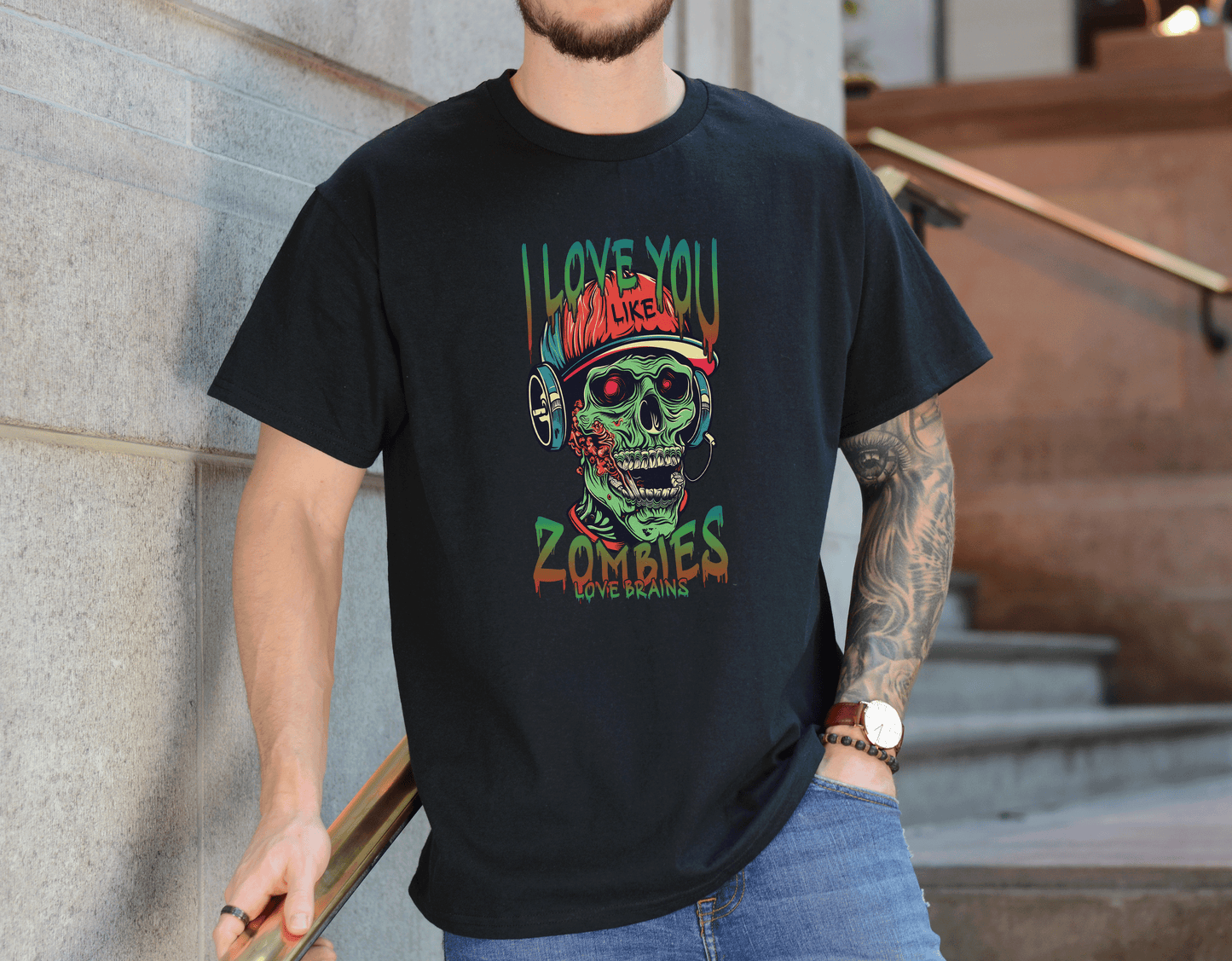 I love you Like zombies Loves Brains Tee – Funny Undead Shirt