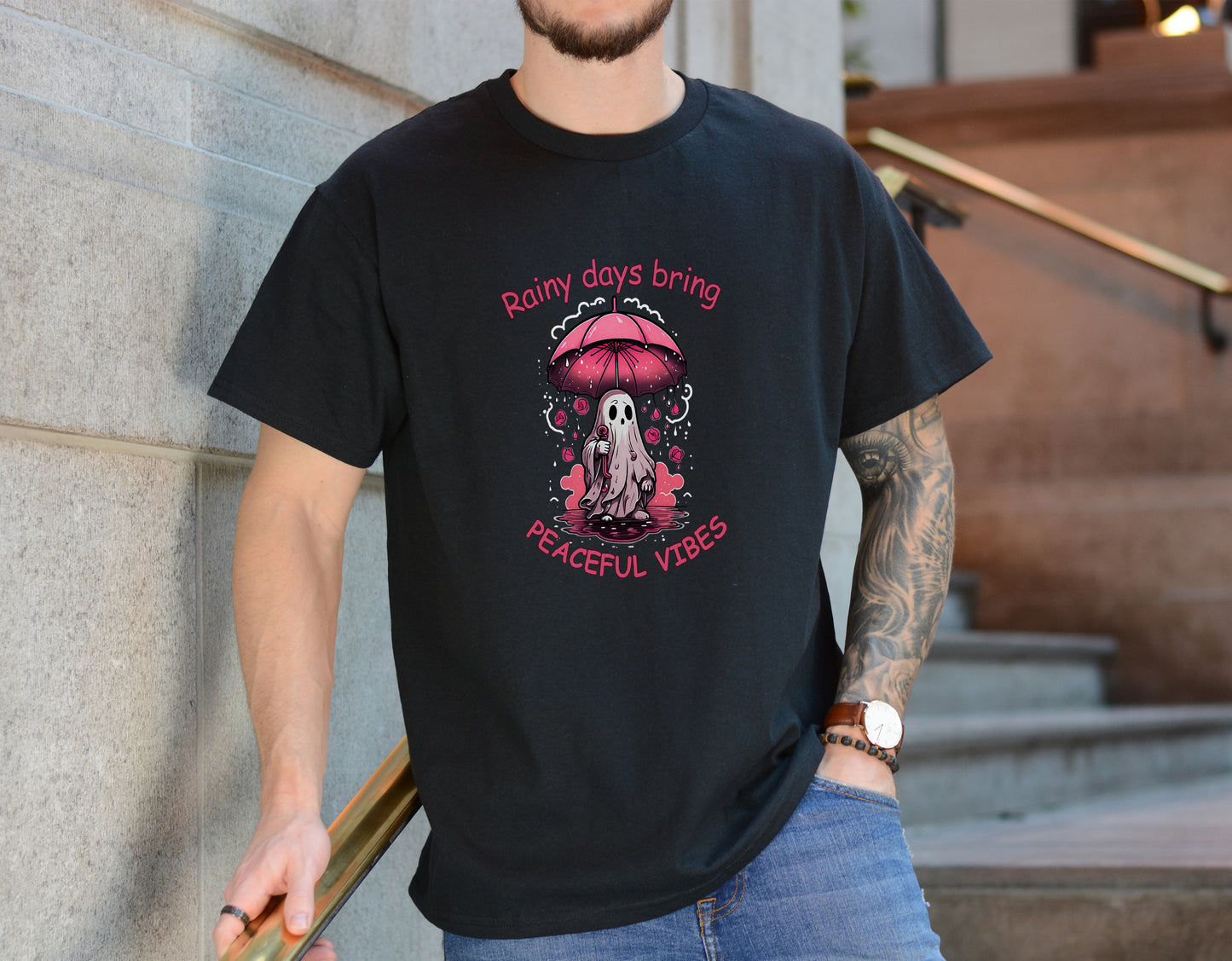 Rainy Day Vibes Tee – Cozy Umbrella Graphic Shirt