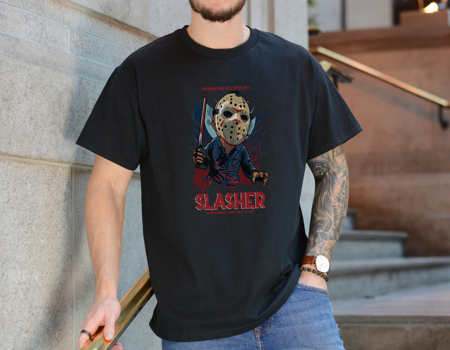 Slasher Night Tee – Retro Horror Villain Graphic Shirt
