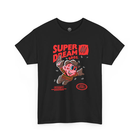 Super Dream Bro Tee – Retro Gamer Horror Mashup Shirt