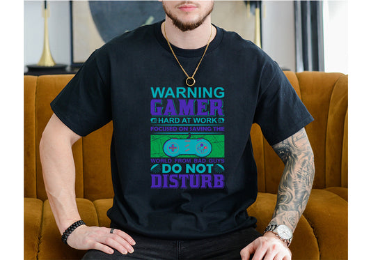 Warning Gamer at Work Tee – Funny Gaming Shirt