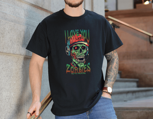 I love you Like zombies Loves Brains Tee – Funny Undead Shirt
