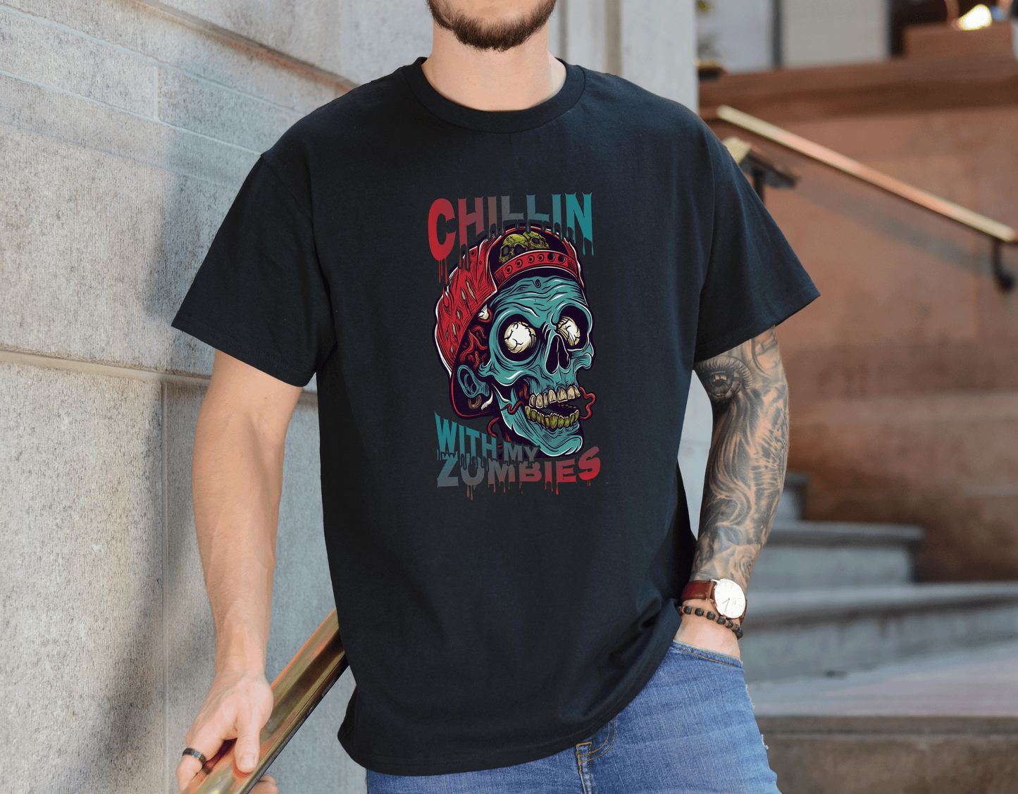 Chillin’ Zombie Attack Tee – Relaxed Horror Shirt