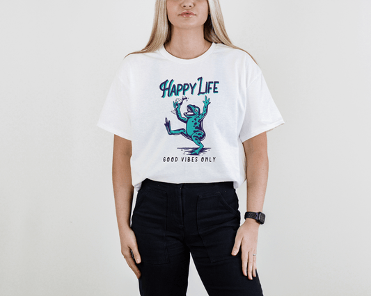 Happy Life Frog Tee – Good Vibes Shirt