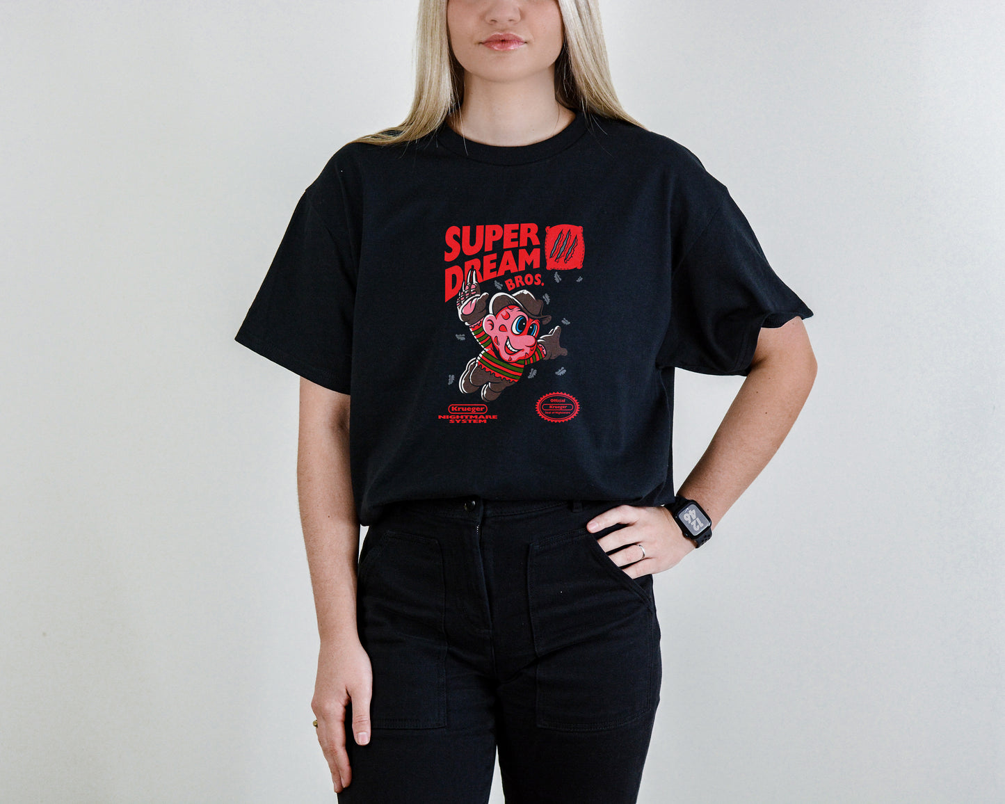 Super Dream Bro Tee – Retro Gamer Horror Mashup Shirt