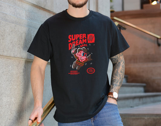 Super Dream Bro Tee – Retro Gamer Horror Mashup Shirt