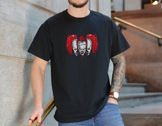 Creepy Clown Duo Tee – Double Face Horror Graphic Shirt