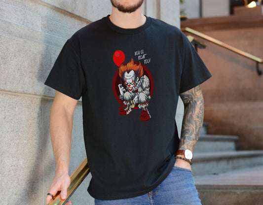 Red Balloon Clown Tee – Creepy Horror Graphic Shirt