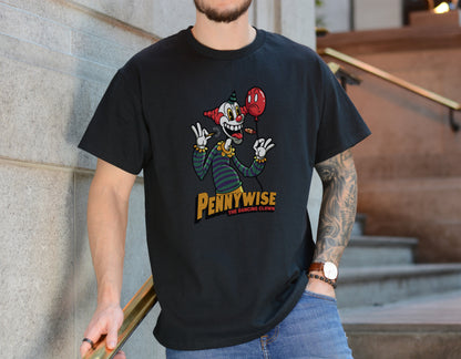 Dancing Striped Clown Tee – Retro Horror Parody Graphic Shirt