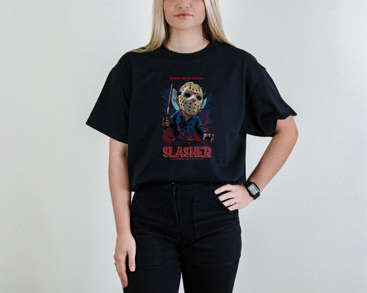 Slasher Night Tee – Retro Horror Villain Graphic Shirt